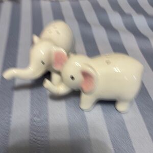 White Ceramic Elephant Salt and Pepperwith Pink Ears -